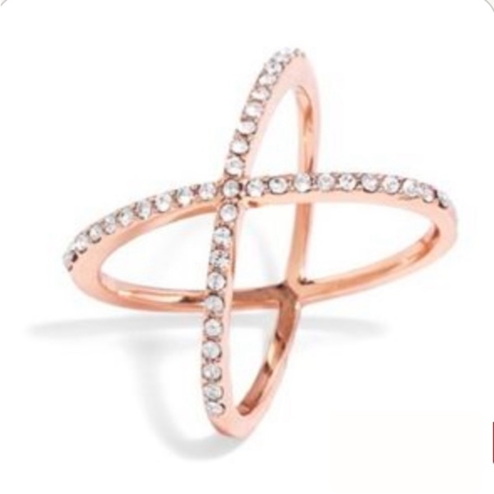 BaubleBar Crisscross Crystal Pavé Mason Ring Size 7 in Rose Gold